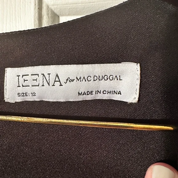 IEENA FOR MAC DUGGAL Belted Floral Print Illusion Long Sleeve Gown Black Size 12 - Picture 6 of 16